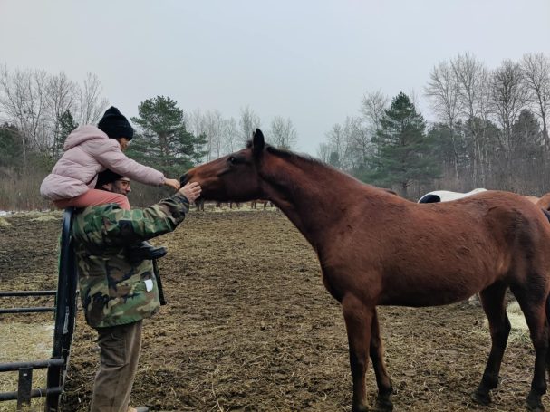 man with granddaughter and horse